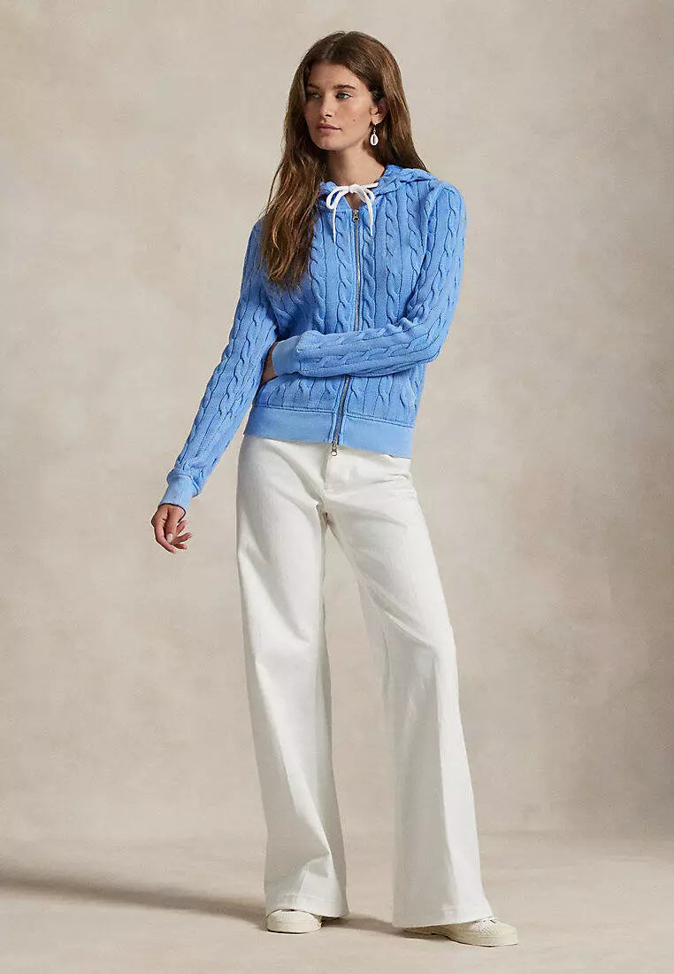 Kapuzensweatjacke aus Baumwolle im Zopfstrick